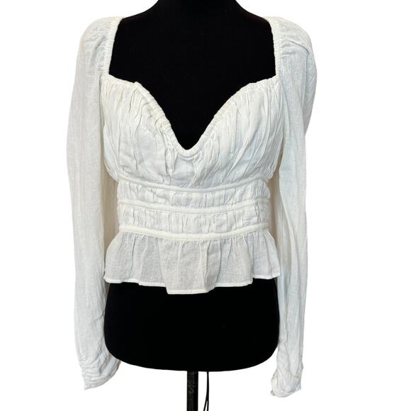 New  ~ FREE PEOPLE  ~ Chloe Long Sleeve Crop Top Medium ~ ANTHROPOLOGIE - Picture 2 of 8